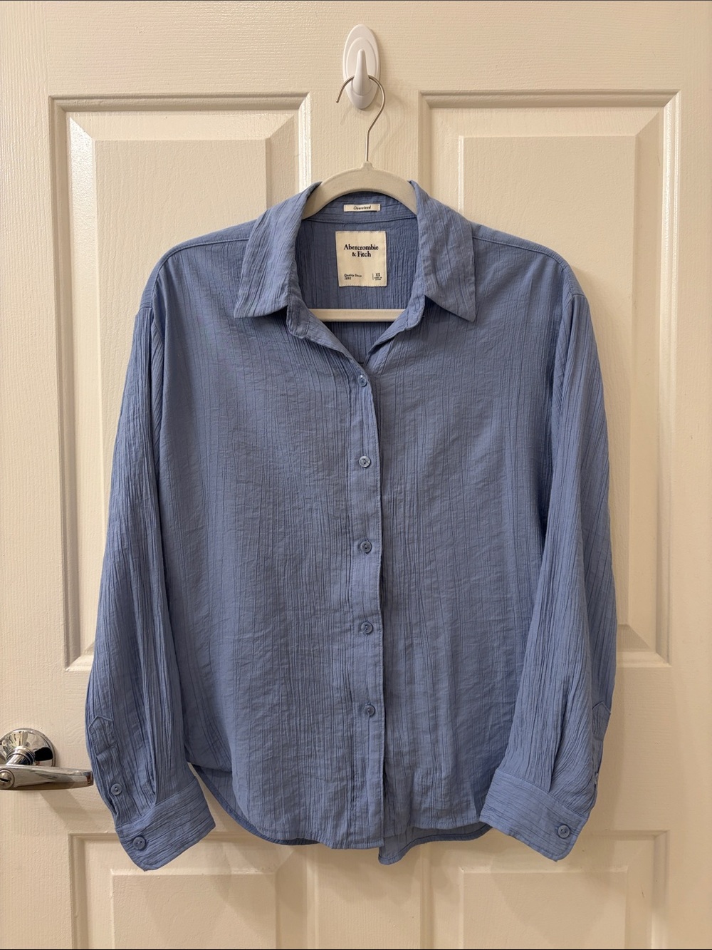 Abercrombie & Fitch Light Blue Crinkle Texture Button-Down Shirt
